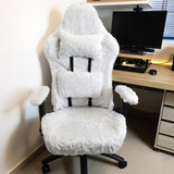 Capa Para Cadeira Gamer Pelo Curto Cor Branco Desenho Do Tecido Liso