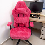 Capa Para Cadeira Gamer Pelo Curto Cor Rosa chiclete Desenho Do Tecido Liso
