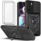 Capa Para Motorola Moto G62 Capinha Com 2 Protetores De Tela Temperados Janela Deslizante De Proteção Da Câmera Integrada E Suporte Para Telefone Preto