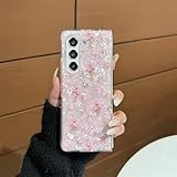 Capa Para Samsung Z Fold 5 Luxuosa Com Glitter Colorido E Estampa De Concha- Flor- Desenho Animado- Flor Rosa- à Prova De Choque -para Samsung Z Fold 5-rosa-