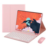 Capa Para Tablet S7 Fe 12 4 Universal Com Teclado E Mouse Cor Flor De Cereja Em Pó Teclado Redondo Rosa Mouse Bluetooth Recarregável Rosa