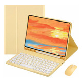 Capa Para Tablet S7 Fe 12 4 Universal Com Teclado E Mouse Cor Tartrazine Limão Amarelo Teclado Redondo Limão Amarelo Carregamento Bluetooth Mouse