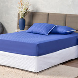 Capa Protetora Colchão Box Casal Padrão Matelado Impermeável Azul Mageal