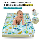 Capa Protetora De Colchão Berço Mini Cama Impermeável Antialérgico Silencioso E Não Esquenta Dinossauro