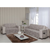 Capa Protetora De Sofá Tecido Mc Cortinas Jacquard Cristal 2 E 3 Lugares Cor Cáqui