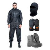 Capa Roupa Chuva Moto Motoqueiro Bota Pvc Luva E Touca Ninja