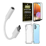 Capa Samsung A32 4g Adaptador Fone Tipo C p2 Película 3d