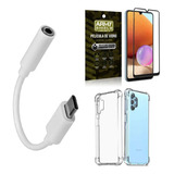 Capa Samsung A32 4g Adaptador Fone Tipo C p2 Película 3d
