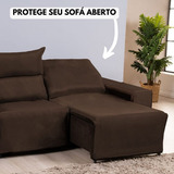 Capa Sofá Retrátil Reclinável Em Malha 3 Lugares Veste Fácil Cor Tabaco Liso
