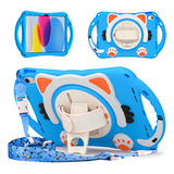 Capa Tablet Infantil Alça De Ombro Giratória Para Samsung A7 Cor Azul claro