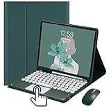 Capa Teclado Para Samsung Galaxy Tab S9 S9 FE 10 9 11 Capa Teclado Touchpad Retro Com Teclas Redondas E Mouse Teclado Colorido Bonito Teclado Sensível Ao Toque Removível Capa Verde