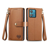 Capa Tipo Carteira De Couro Love Heart Zipper Cards Solt Par