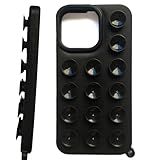Capa Ventosa De Sucção Para Celular Silicone Compatível Com Iphone Capinha Case Suporte Versátil Antiderrapante Gruda Na Parede Cola Suporte Telefone Reforçado PREMIUM Preto IPhone 15 