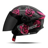 CAPACETE ABERTO PRO TORK NEW LIBERTY 3 FLOWERS BRILHANTE ROSA TAM- 58 VIS- FUMÊ