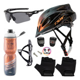 Capacete Bike Garrafa Suporte Pisca Óculos Luvas