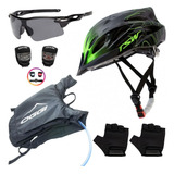 Capacete Bike Mochila Hidratação Pisca Óculos Luvas