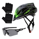 Capacete Bike Mtb Tsw Ajustável Óculos Esporte Luvas