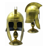 Capacete Cavaleiro Medieval Decorativo Metal Dourado 42 Cm