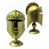 Capacete Cavaleiro Medieval Decorativo Metal Dourado 42 Cm
