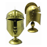 Capacete Cavaleiro Medieval Decorativo Metal Dourado 42 Cm
