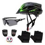 Capacete Ciclismo Bike Mtb Pisca Óculos Par De Luvas