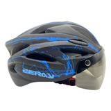Capacete Ciclismo Bike Zeray Com Oculos Lente Solar Led Mtb Cor Preto azul Fosco Tamanho G