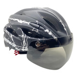 Capacete Ciclismo Bike Zeray Com Oculos Lente Solar Led Mtb Cor Preto branco Fosco Tamanho G