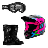 Capacete Cross Infantil Next Bota Profissional Oculos Nf