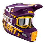 Capacete Cross Leatt Moto 3 5 óculos Leatt Roxo Amarelo