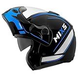 Capacete De Moto Mixs MX Captiva Route Brilhante Com Viseira Interna Solar Óculos De Sol Articulado Escamoteável Robocop Cinza Com Azul 58