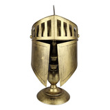 Capacete Elmo Medieval Em Aço Dourado Coleção Com Suporte
