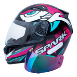 Capacete Feminino Ebf Dragon Rosa Mais Viseira Camaleão