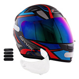 Capacete Masculino Ebf Azul Viseira Camaleão Adesivo Preto