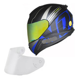 Capacete Masculino Norisk Razor Full Azul Viseira Dourada