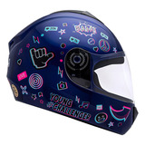 Capacete Moto Infantil Criança Fly Young Live Cor Azul Brilhante Tamanho Do Capacete 54