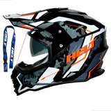 Capacete Motocross Com Oculos Helt Preto Branco Laranja Ride