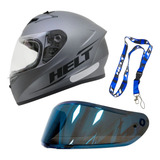 Capacete Polar Cinza Helt 64 Viseira Iridium Chaveiro