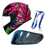Capacete Race Flower Helt 62 Viseira Iridium Chaveiro