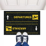 Capacho Tapete Arrivals Departures Preto amarelo Grande