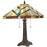 Capulina Abajur Estilo Tiffany De 2 Luzes De 16 Polegadas De Largura Creme Âmbar Antigo Abajur De Vitral Estilo Missão Para Quartos Sala De Estar Estudo Escritório Doméstico