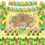 Capybara Birthday Decorations Capybara Party Decorations Set Includes Banner Tablecloth Backdrop Ballon Cake Toppers