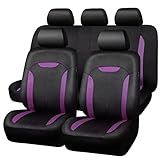 CAR PASS Conjunto Completo De Capas De Assento De Carro Respiráveis De Malha E Tecido De Couro 3D Ajuste Universal Para 95 Automotivo SUV Caminhão Sedan Van 3zíper Banco Traseiro Apoio De Braço Airbag Compatível Com Esportes Preto Roxo