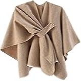 Cardigã Feminino Com Poncho De Envoltório De Xailes Capas Macias Frente Aberta Cobertor Grande Cardigã De Malha De Caxemira Suéter Quente Cáqui 1 Tamanho Único
