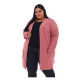 Cardigan Blusa De Frio Malha Tricot Listrado Plus Size