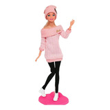 Cardigan Calça Gorro Rosa P a Boneca Barbie E Sapato