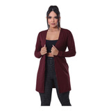 Cardigan Casaco Feminino Canelado Acinturado Manga Longa
