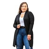 Cardigan Feminino Malha Canelada Manga Comprida Meia Estação GG 44 46 Preto Canelado