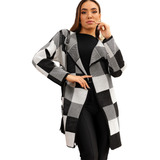 Cardigan Feminino Tricô Estampa Dama Manga Longa Estiloso