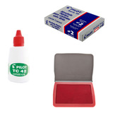 Carimbeira Almofada Carimbo Pilot N2 Vermelha Tinta Refil