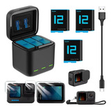 Carregador 3 Baterias Kit Protetor P Gopro Hero 12 Black